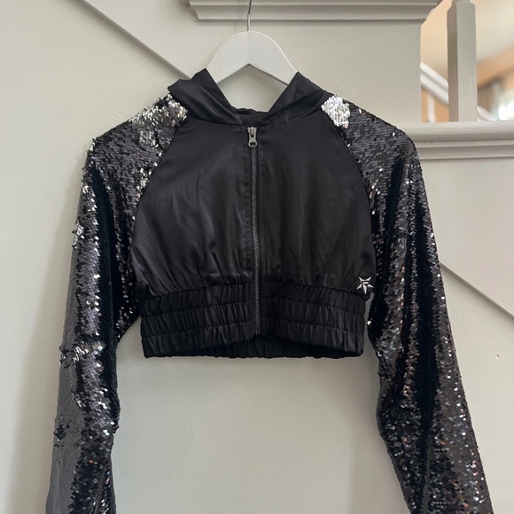 Rebel Athletic Sequin Crop Zip Up Jacket With Hood - Picture 1 of 2